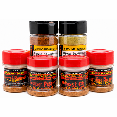 Searing Six Chili Pepper Powder Sampler + FIREHOUSE FREEBIE