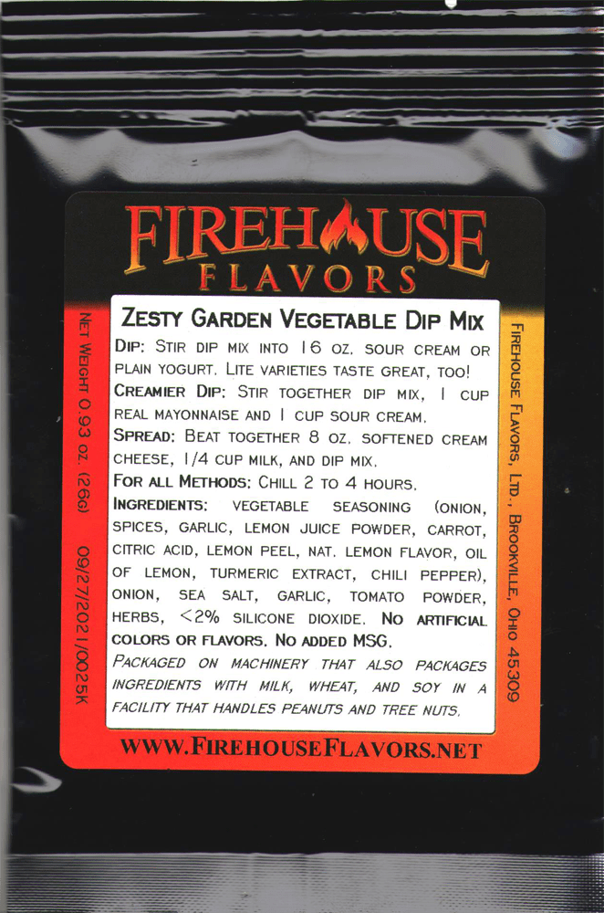 Zesty Garden Vegetable Dip Mix 1 Packet Firehouse Flavors