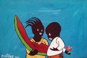 Boy & Girl with Watermelon & Flower - Pattern only or Complete Rug Hooking Kit