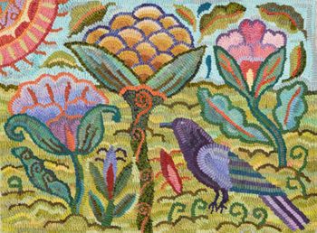 Garden Visitor by Bea Brock-Pattern Only or Complete Rug Hooking Kit