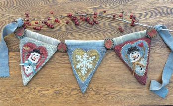 Heart Prayer Flag Snowmen and Snowflake by Marijo Taylor - PATTERN and Complete Rug Hooking Kit - Free US Shipping