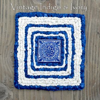 Locker Hooking Starter Kit by Theresa Pulido "Vintage Indigo & Ivory"