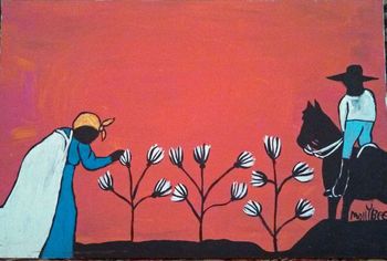 Man on Horse Watching Woman Pick Cotton - Pattern only or Complete Rug Hooking Kit
