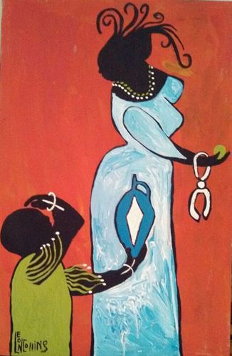 Woman & Boy Holding Vase - Pattern only or Complete Rug Hooking Kit