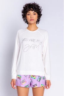 PJ Salvage Women's 'Bless Your Heart' Pullover Top - Grey Peach Knit With Pink Tie-Dye Hearts