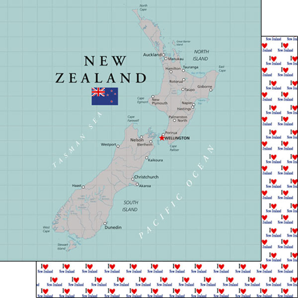 New Zealand Map Adventure Scrapbook Paper