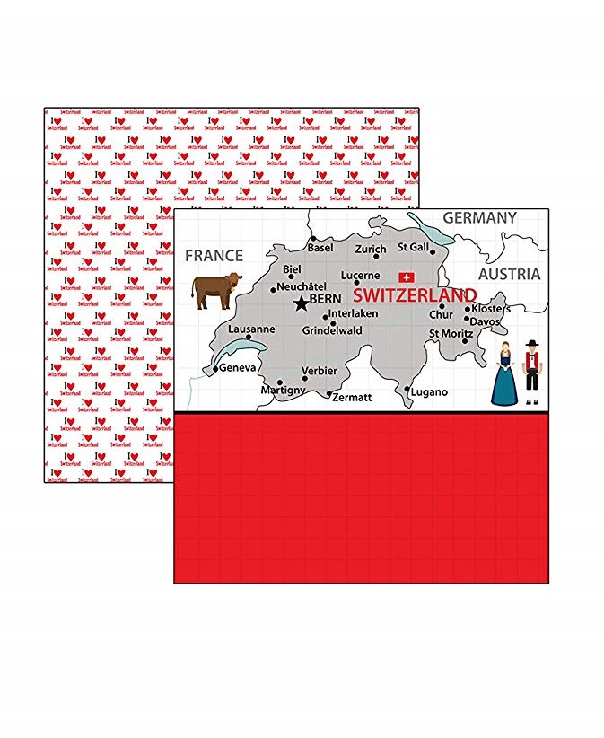 Switzerland Adventure Map Scrapbook Paper