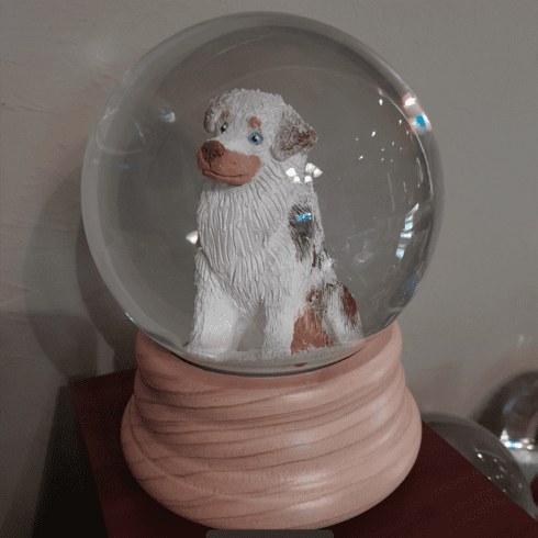 Australian Shepherd Snowglobe / Red Heart Glitterglobe