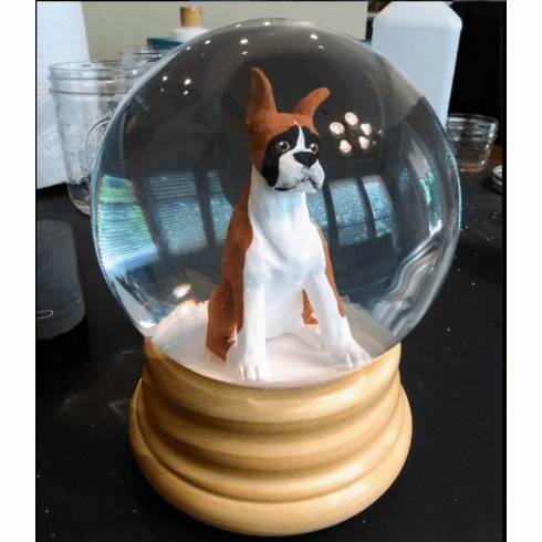 Boxer Dog Cropped Ears Snowglobe / Red Heart Glitterglobe
