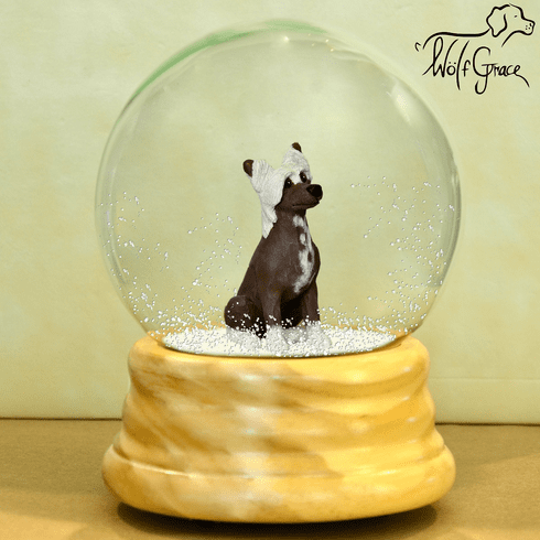 Chinese Crested Snowglobe / Red Heart Glitterglobe