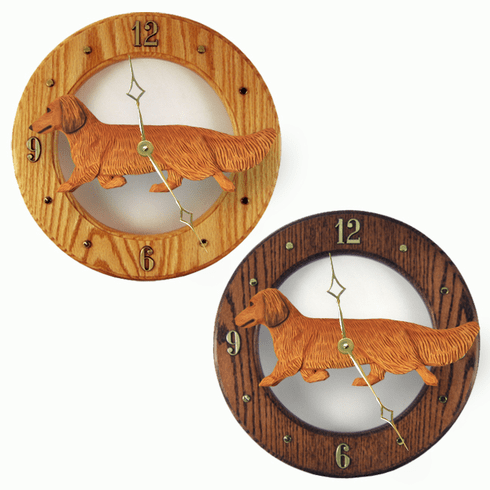 Dachshund (long hair) Wall Clock-Red