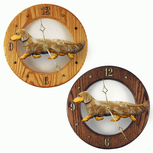 Dachshund (long hair) Wall Clock-Red Dapple