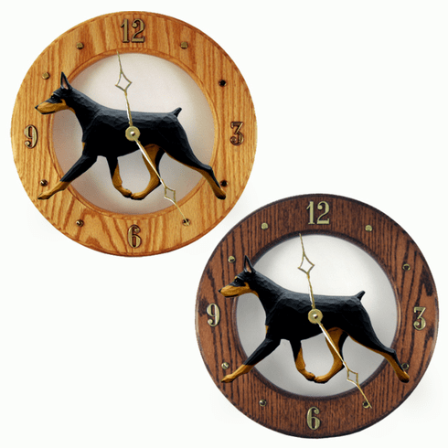 Doberman Wall Clock-Black-Tan