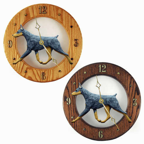 Doberman Wall Clock-Blue-Tan