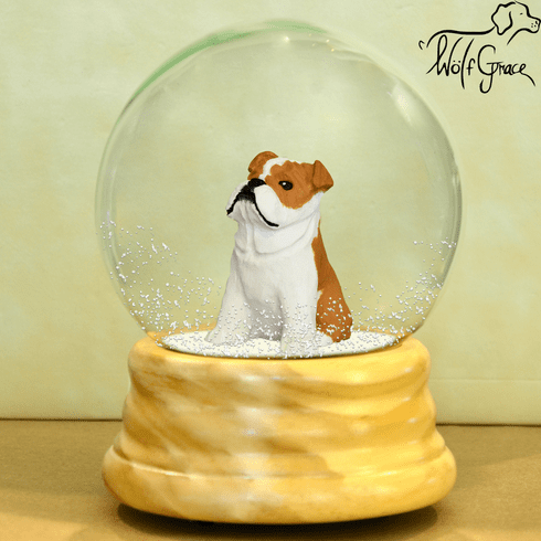 English Bulldog Snowglobe / Red Heart Glitterglobe