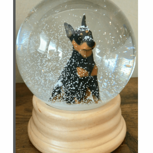 Miniature Pinscher - Min-Pin  Snowglobe / Red Heart Glitterglobe