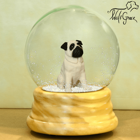 Pug Snowglobe / Red Heart Glitterglobe