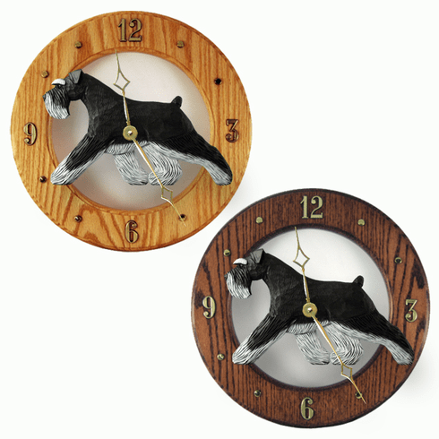 Schnauzer (natural) Wall Clock-Black-Silver