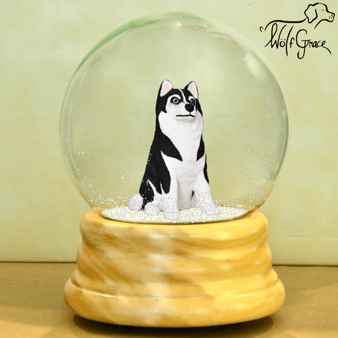 Siberian Husky Snowglobe / Red Heart Glitterglobe