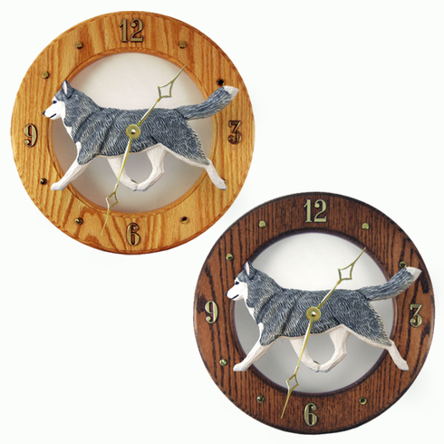 Siberian Husky Wall Clock-Grey-White