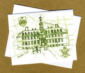 Wren Building Collage Green Note Card