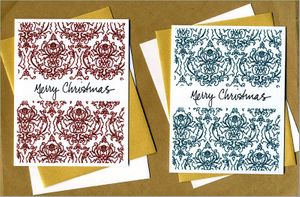 Merry Christmas Damask Note Card