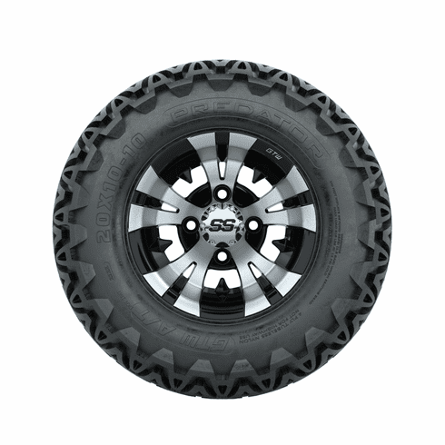 10"  GTW Vampire Black and Machined Wheels with 20in Predator A-T Tires Set of 4