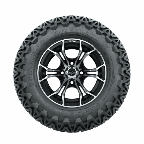 12"  GTW Spyder Black and Machined Wheels with 23"  Predator A/T Tires Set of 4