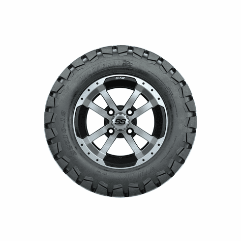 12"  GTW Storm Trooper Black and Machined Wheels with 22"  Timberwolf Mud Tires Set of 4
