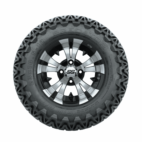 12"  GTW Vampire Black and Machined Wheels with 23"  Predator A/T Tires Set of 4