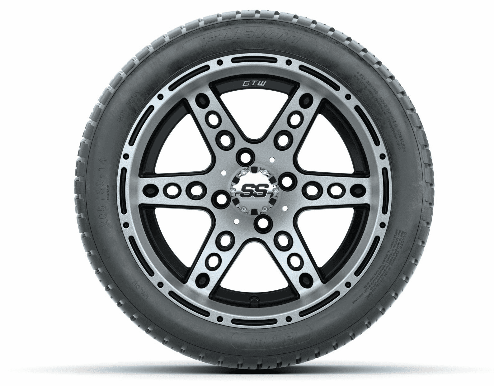 14"  GTW Dominator Black and Machined Wheels with 19"  Fusion Street Tires Set of 4