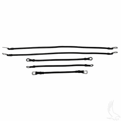 Battery Cable SET, Includes (2) 21" (2) 12" (1) 9" 4 gauge, Club Car Tempo, Onward, Prec w/ 8V Batt