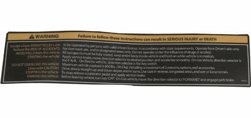 E-Z-GO RXV Warning & Instructions Decal (Years 2008-Up)