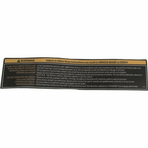E-Z-GO RXV Warning & Instructions Decal (Years 2008-Up)