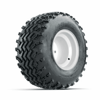GTW Steel White 2:5 Offset 8 in Wheels with 18x9.50-8 Rogue All Terrain Tires Full Set