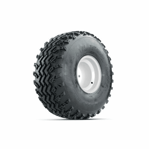 GTW Steel White 2:5 Offset 8 in Wheels with 22x11.00-8 Rogue All Terrain Tires Full Set