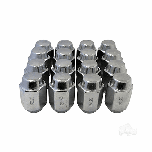 Lug Nut, BOX OF 16, Chrome Closed End Metric 12mm-1.25, OD 3/4"