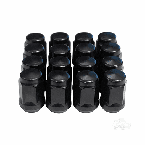 Lug Nut, BOX OF 16, Flat Black Closed End Standard 1/2"-20, OD 3/4"