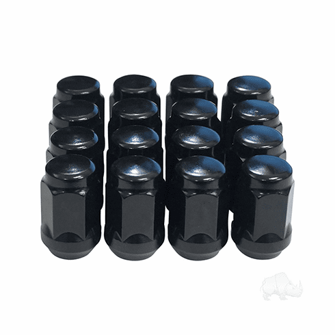 Lug Nut, BOX OF 16, Gloss Black Closed End Metric 12mm-1.25, OD 3/4"