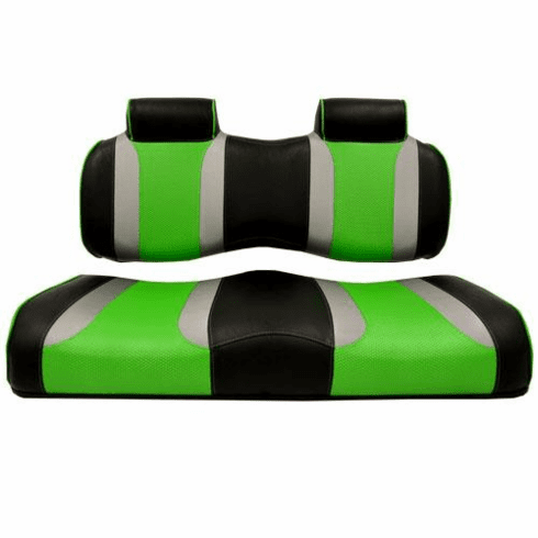 MadJax Tsunami Black–Liquid Silver w/ Green Wave Club Car Precedent Front Seat Cushions (Years 2004-2011)