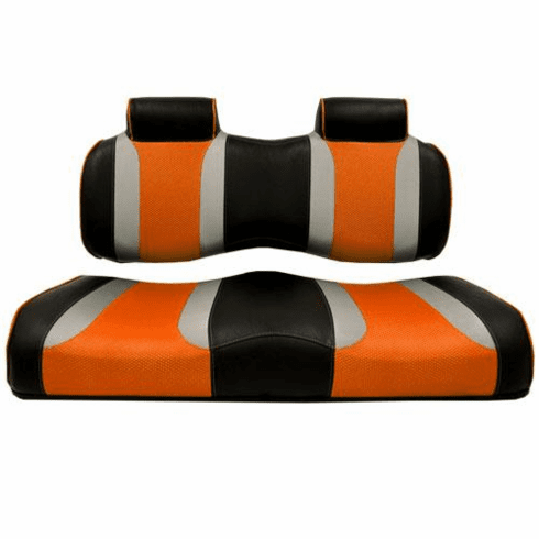 MadJax Tsunami Black–Liquid Silver w/ Orange Wave Club Car Front Seat Cushions