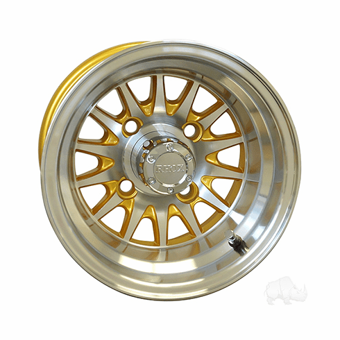 RHOX Phoenix, Machined w/Gold w/ Center Cap, 10x7 ET-15.5