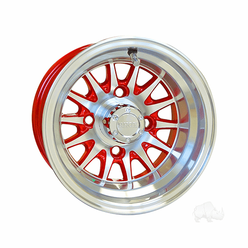 RHOX Phoenix, Machined w/ Red w/ Center Cap, 10x7 ET-15.5
