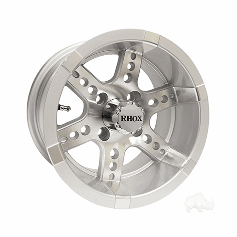 RHOX RX251, Machined w/ Silver W/ Center Cap, 12x7 ET-25