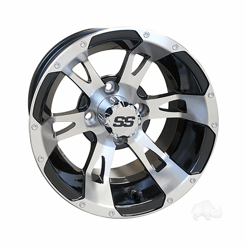 RHOX RX320, Machined w/ Black w/ Center Cap, 12x7 ET-25