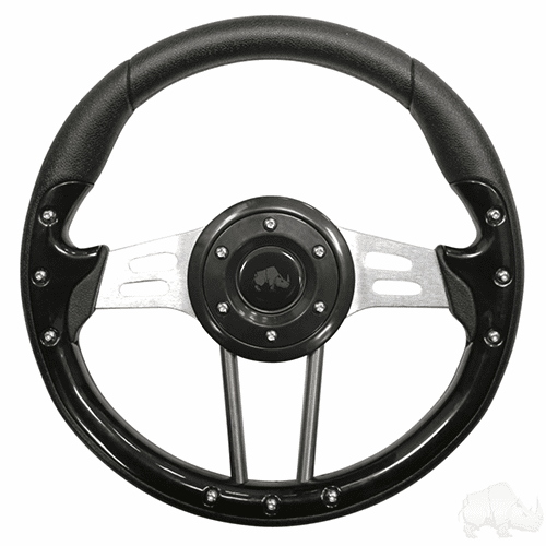 RHOX Steering Wheel, Aviator 4 Black Grip/Brushed Aluminum Spokes 13" Diameter
