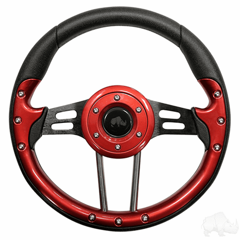 RHOX Steering Wheel, Aviator 4 Red Grip/Black Spokes 13" Diameter
