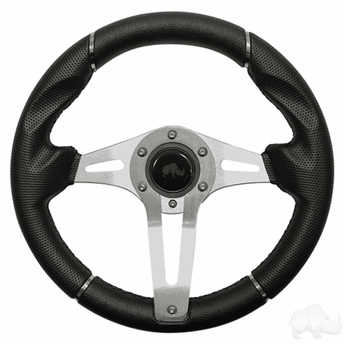 RHOX Steering Wheel, Challenger Black Grip/Brushed Aluminum Spokes 13" Diameter