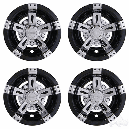 RHOX Wheel Cover, SET OF 4, 8" Vegas Chrome/Black
