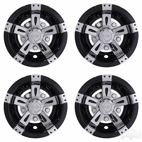 RHOX Wheel Cover, SET OF 4, 8" Vegas Chrome/Black